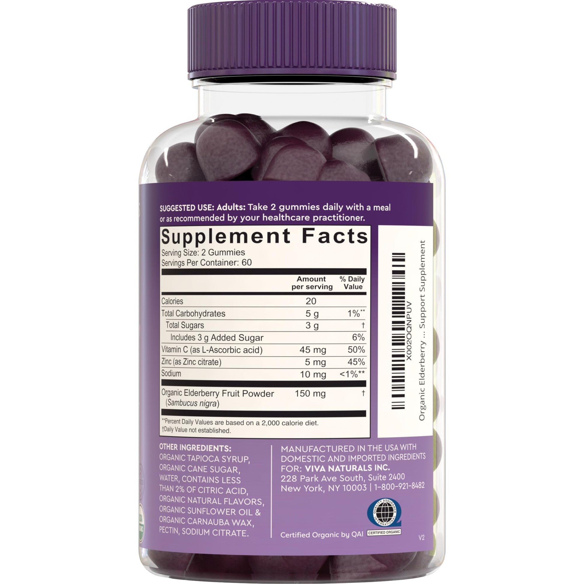 Viva Naturals Sambucus Elderberry Gummies for Adults - 150mg Black Elderberry Vitamin C and Zinc, 3-in-1 Daily Immune Support Gummies, Raspberry Rush Flavor - dailyvitalstore