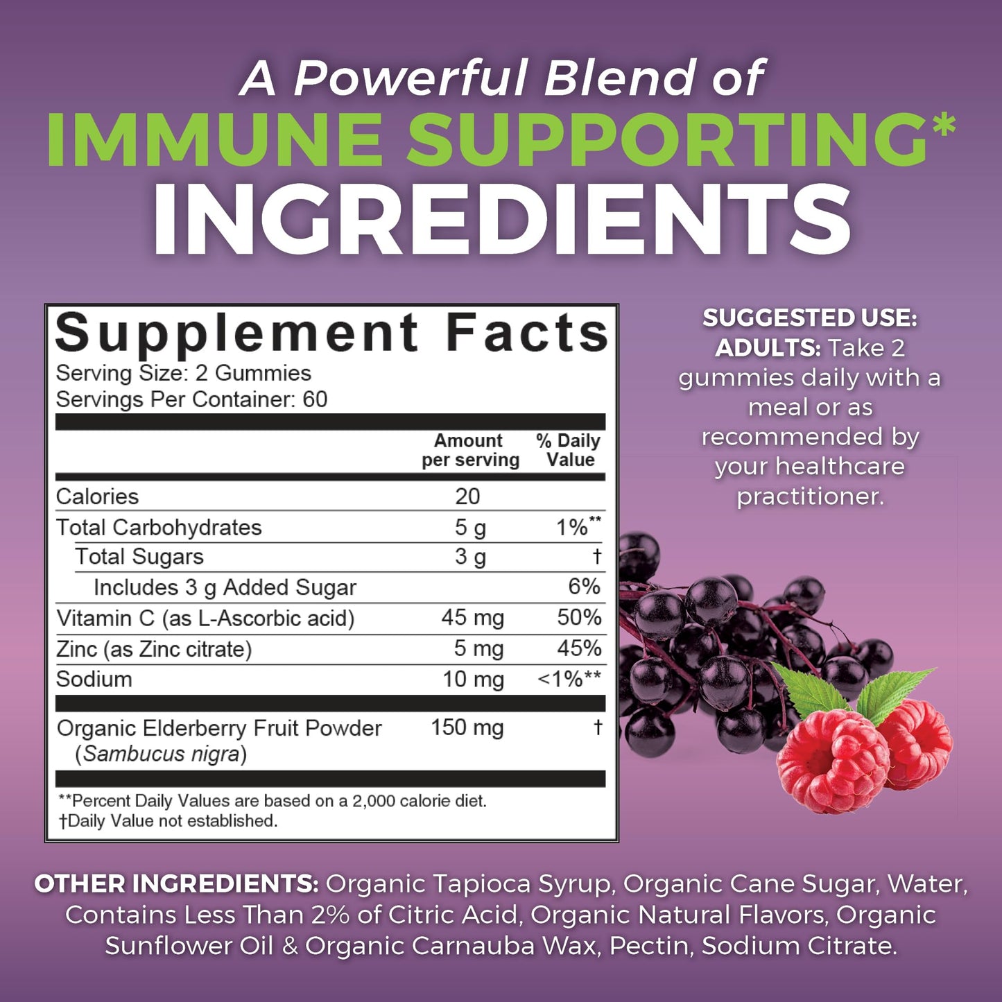 Viva Naturals Sambucus Elderberry Gummies for Adults - 150mg Black Elderberry Vitamin C and Zinc, 3-in-1 Daily Immune Support Gummies, Raspberry Rush Flavor - dailyvitalstore