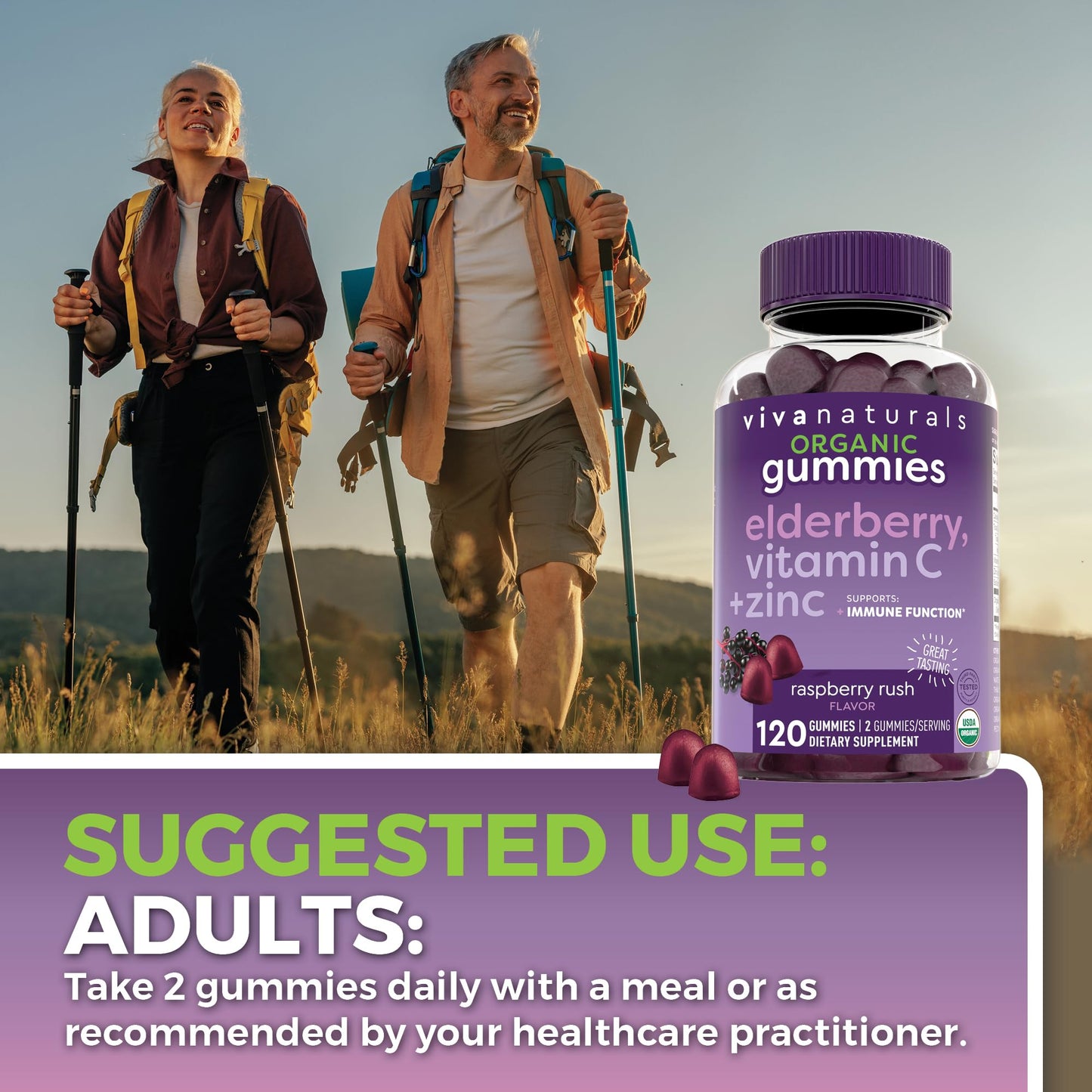 Viva Naturals Sambucus Elderberry Gummies for Adults - 150mg Black Elderberry Vitamin C and Zinc, 3-in-1 Daily Immune Support Gummies, Raspberry Rush Flavor - dailyvitalstore