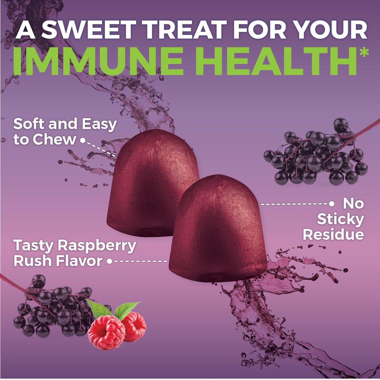 Viva Naturals Sambucus Elderberry Gummies for Adults - 150mg Black Elderberry Vitamin C and Zinc, 3-in-1 Daily Immune Support Gummies, Raspberry Rush Flavor - dailyvitalstore