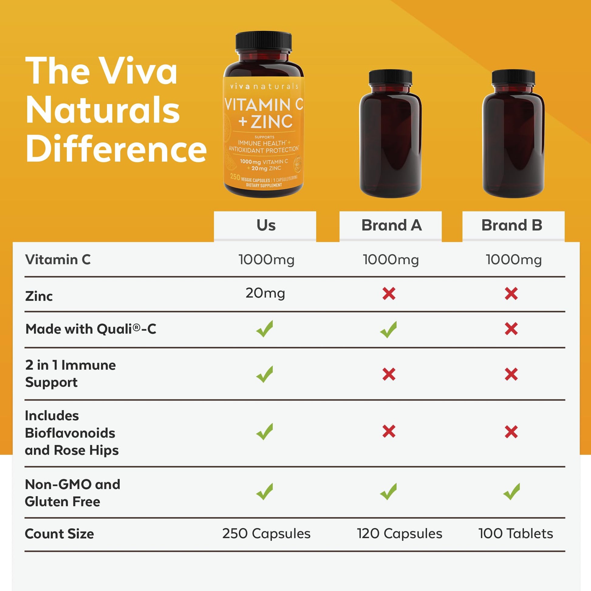 Viva Naturals Vitamin C and Zinc Supplement (250 Capsules) - 1000 mg Vitamin C with Zinc 20 mg Antioxidant Supplements for Immune Support, Vitamin Supplement for Adults - dailyvitalstore