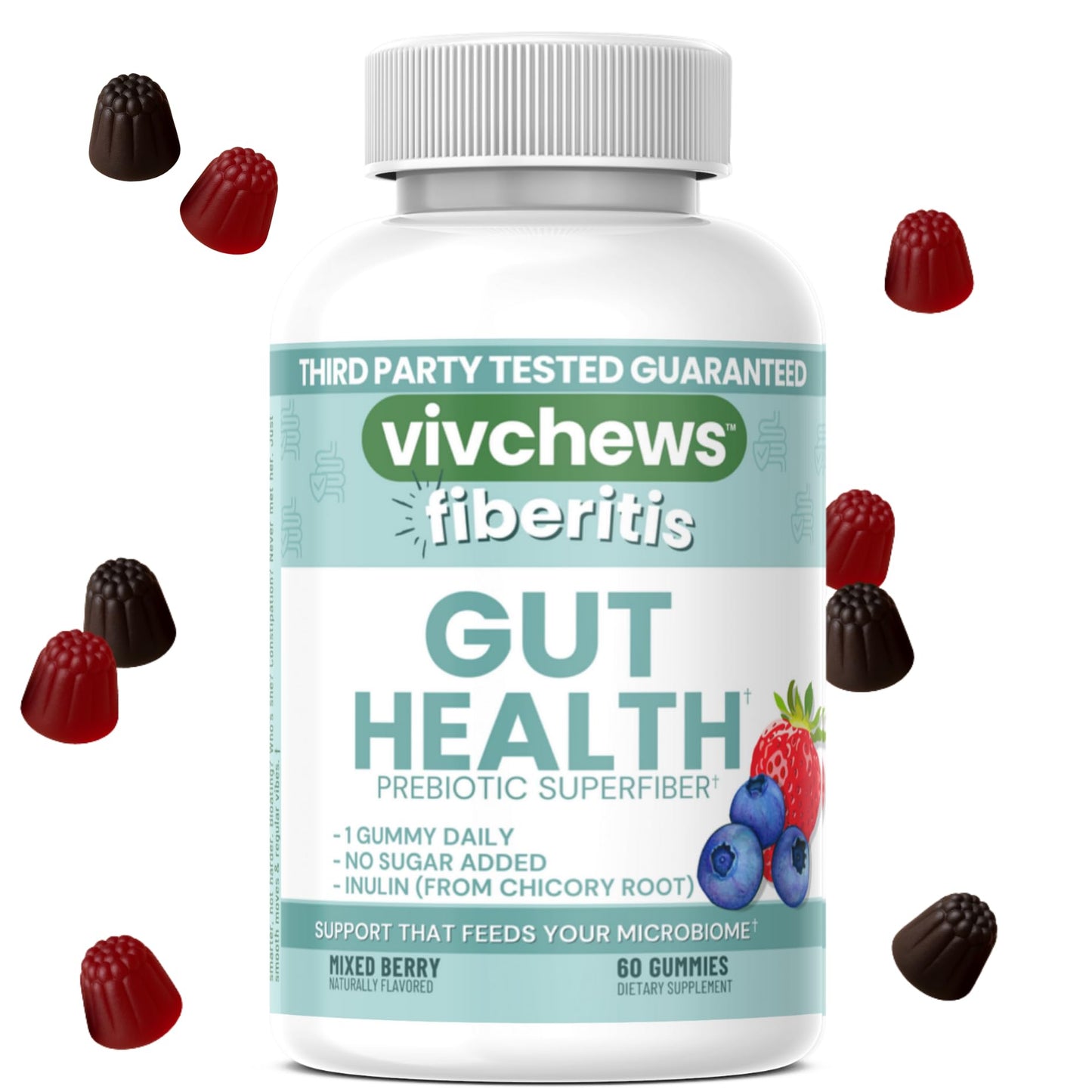 vivchews Gut Health Gummies – Prebiotic Fiber for Bloating Relief, No Sugar Added, Non-GMO, Fruit Pectin Based, Gluten-Free, No Artificial Colors, - dailyvitalstore