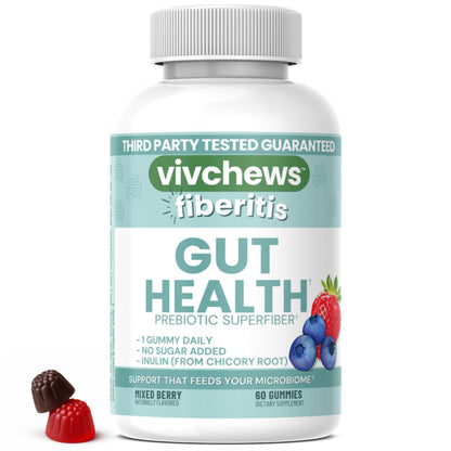 vivchews Gut Health Gummies – Prebiotic Fiber for Bloating Relief, No Sugar Added, Non-GMO, Fruit Pectin Based, Gluten-Free, No Artificial Colors, - dailyvitalstore
