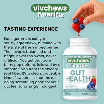 vivchews Gut Health Gummies – Prebiotic Fiber for Bloating Relief, No Sugar Added, Non-GMO, Fruit Pectin Based, Gluten-Free, No Artificial Colors, - dailyvitalstore