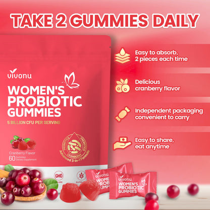 VivoNu Viginal Probiotics for Women, Women Probiotic Gummies, Feminine Balance Gummies, Prebiotic Gummy, Cranberry Probiotics for Woman Vaginigal Health, Yeast Ph Balance| 60 Gummies - dailyvitalstore