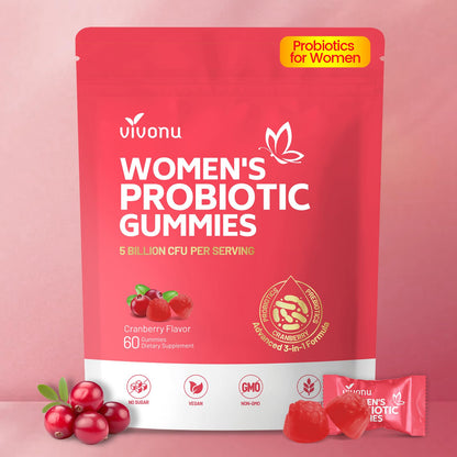VivoNu Viginal Probiotics for Women, Women Probiotic Gummies, Feminine Balance Gummies, Prebiotic Gummy, Cranberry Probiotics for Woman Vaginigal Health, Yeast Ph Balance| 60 Gummies - dailyvitalstore