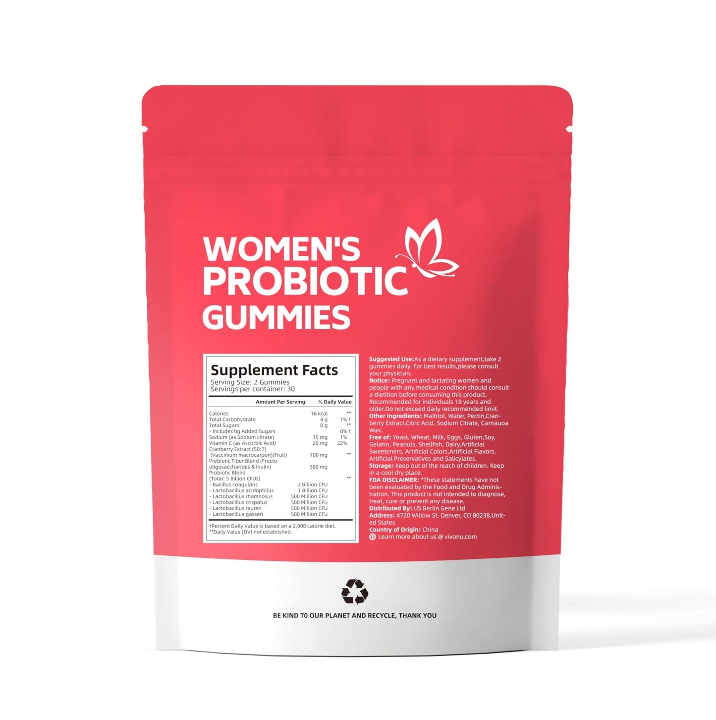 VivoNu Viginal Probiotics for Women, Women Probiotic Gummies, Feminine Balance Gummies, Prebiotic Gummy, Cranberry Probiotics for Woman Vaginigal Health, Yeast Ph Balance| 60 Gummies - dailyvitalstore