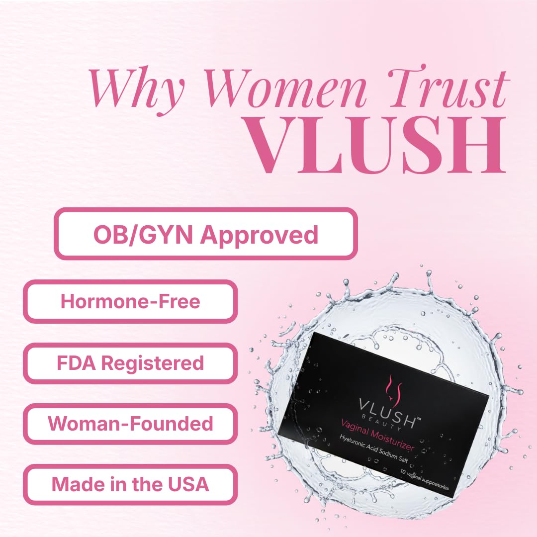VLUSH Vaginal Moisturizer: Hormone-Free Hyaluronic Acid Suppositories for Dryness & Intimate Comfort – Clean Support for Menopause & Perimenopause (10pk) - dailyvitalstore