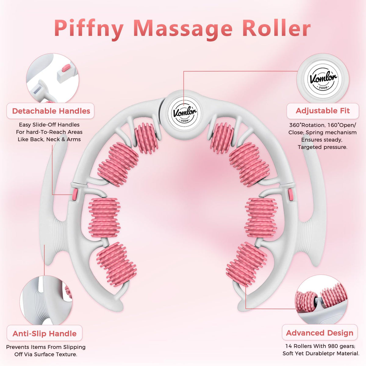 VOMLOR Cellulite Massage Roller - Lymphatic Drainage Tool for Deep Tissue Fascia Massage - Muscle Roller for Legs & Buttocks, Anti-Cellulite Massager for Body Contouring and Skin Smoothing - dailyvitalstore