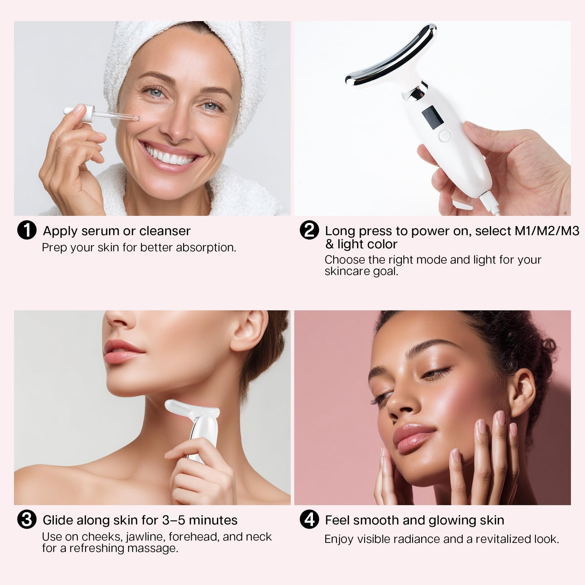 VRAIKO Lilac 7-in-1 Beauty Massager for Face and Neck - Jawline Lifting & Firming - Face Lymphatic Drainage Massager for Anti Aging Wrinkle, Forehead Lines, and Dark Circles, White - dailyvitalstore