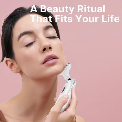 VRAIKO Lilac 7-in-1 Beauty Massager for Face and Neck - Jawline Lifting & Firming - Face Lymphatic Drainage Massager for Anti Aging Wrinkle, Forehead Lines, and Dark Circles, White - dailyvitalstore