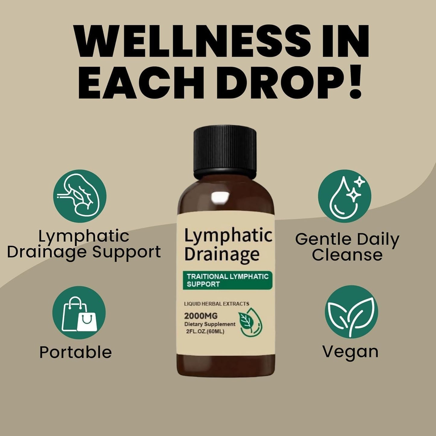 Vunexo Lymphatic Drainage Drops,2000mg Herbal Blend with Echinacea Dandelion& Elderberry 2 fl oz (1PCS) - dailyvitalstore