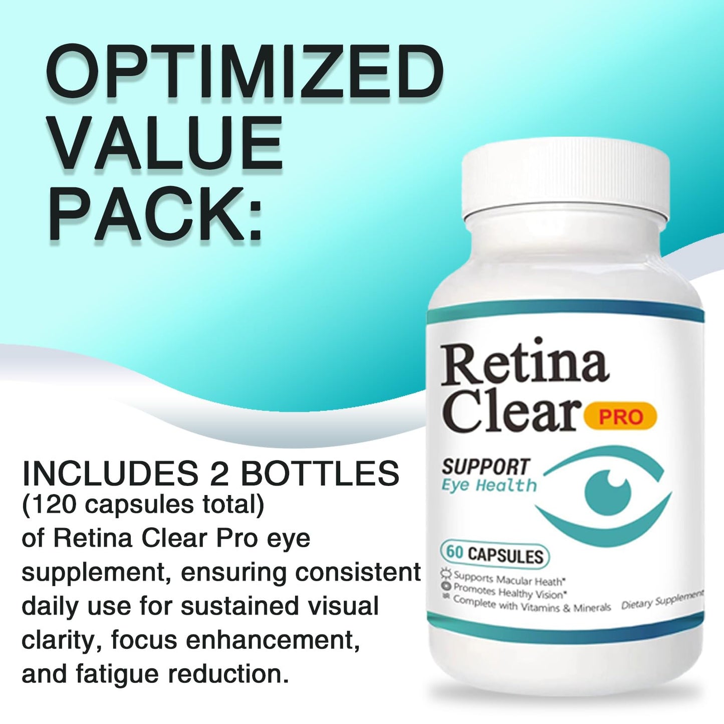 Vunexo Retina Clear Pro Eye Health Support Supplement, with Minerals and Vitamins, Lutein and Bilberry Extract Supports Visual Clarity, Eye Fatigue Relief & Focus（2PCS - dailyvitalstore