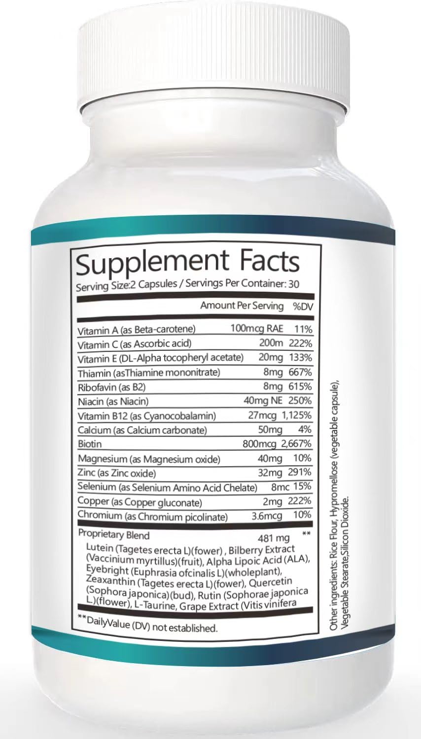 Vunexo Retina Clear Pro Eye Health Support Supplement, with Minerals and Vitamins, Lutein and Bilberry Extract Supports Visual Clarity, Eye Fatigue Relief & Focus（2PCS - dailyvitalstore