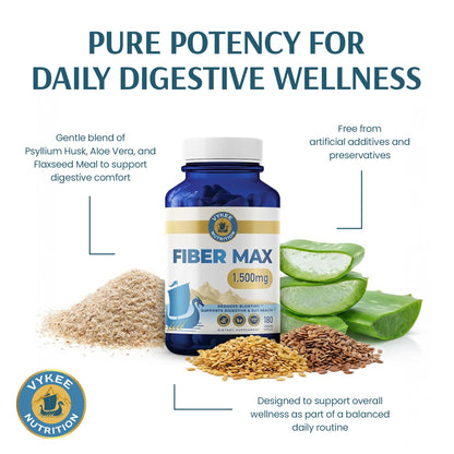 Vykee Nutrition Advanced Fiber Complex – Psyllium Husk, Aloe Vera, Chia & Flax Seed | Vegan, Non-GMO | Supports Digestive Health, Regularity & Gut Wellness | 180 Capsules - dailyvitalstore