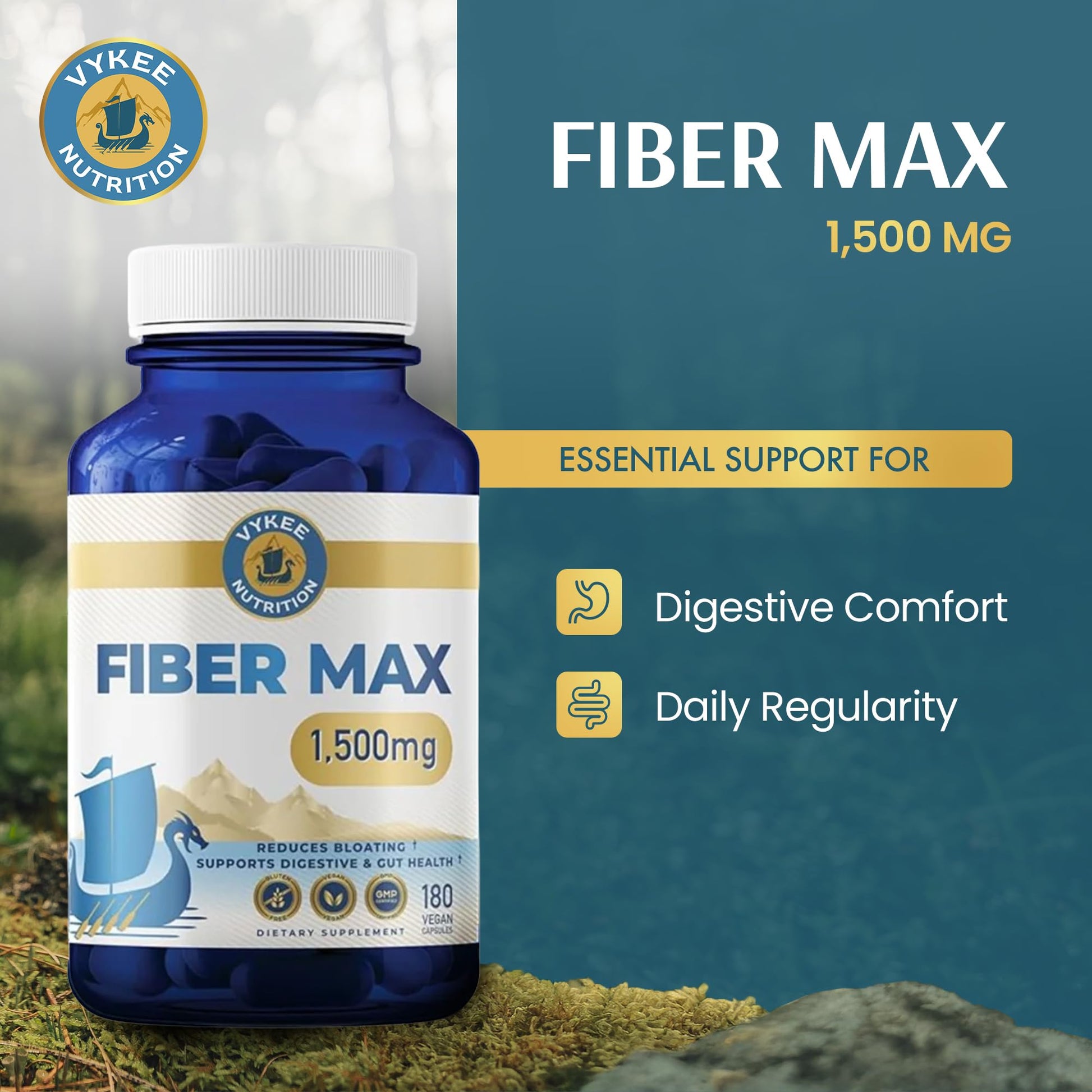 Vykee Nutrition Advanced Fiber Complex – Psyllium Husk, Aloe Vera, Chia & Flax Seed | Vegan, Non-GMO | Supports Digestive Health, Regularity & Gut Wellness | 180 Capsules - dailyvitalstore