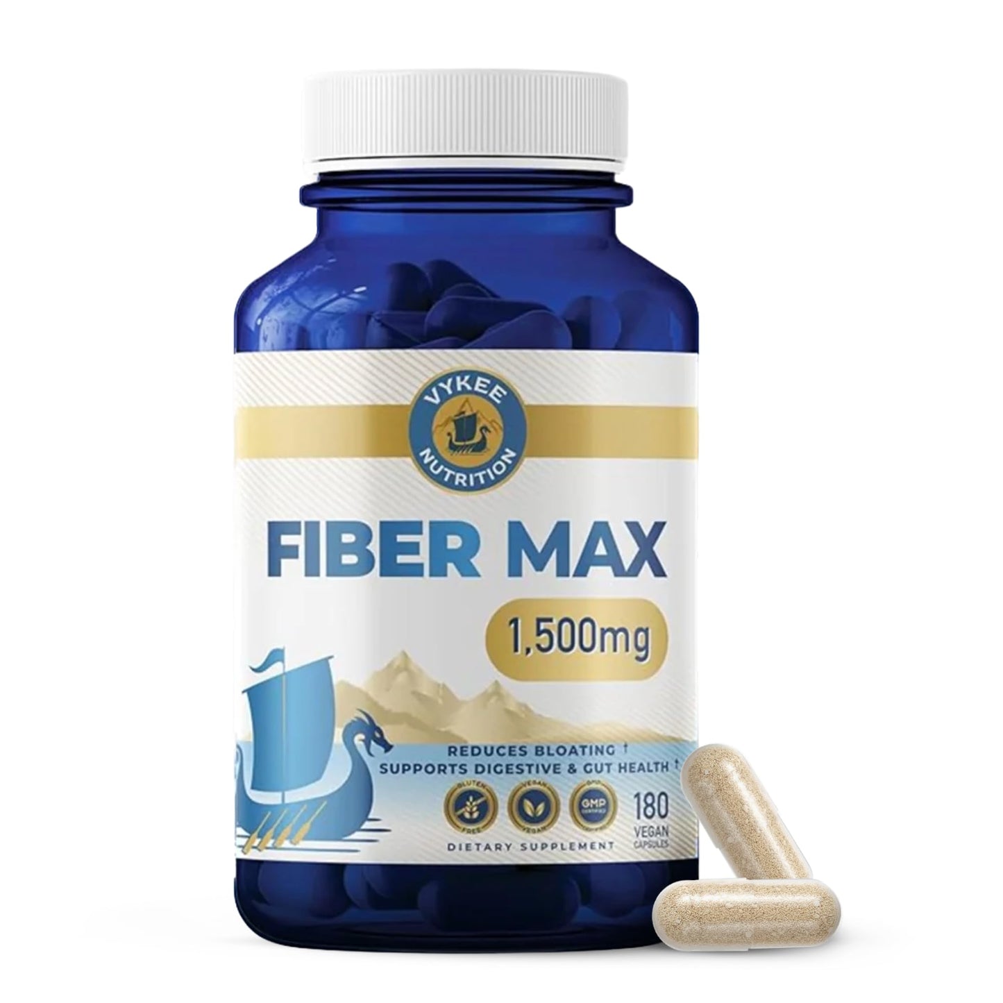 Vykee Nutrition Advanced Fiber Complex – Psyllium Husk, Aloe Vera, Chia & Flax Seed | Vegan, Non-GMO | Supports Digestive Health, Regularity & Gut Wellness | 180 Capsules - dailyvitalstore