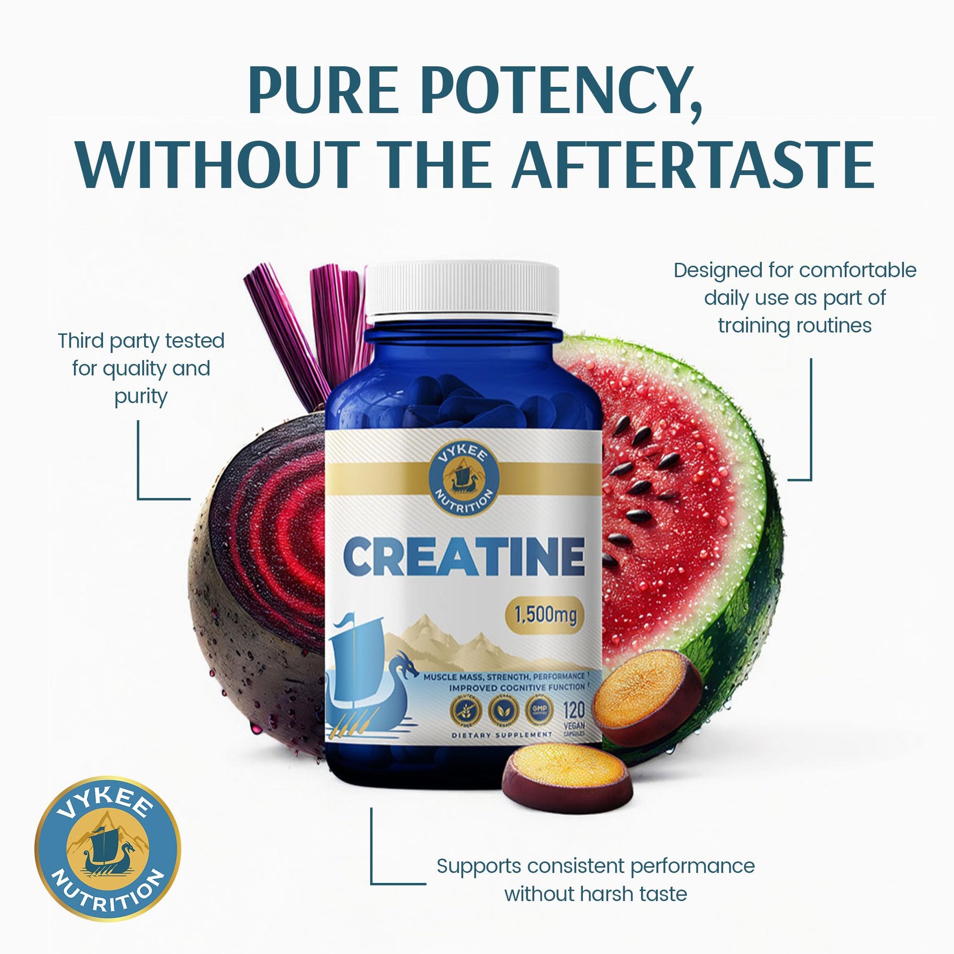 Vykee Nutrition Creatine Monohydrate Capsules 1,500 mg - Daily Creatine Supplement for Muscle Strength Training, Endurance, and Workout Performance Support - dailyvitalstore