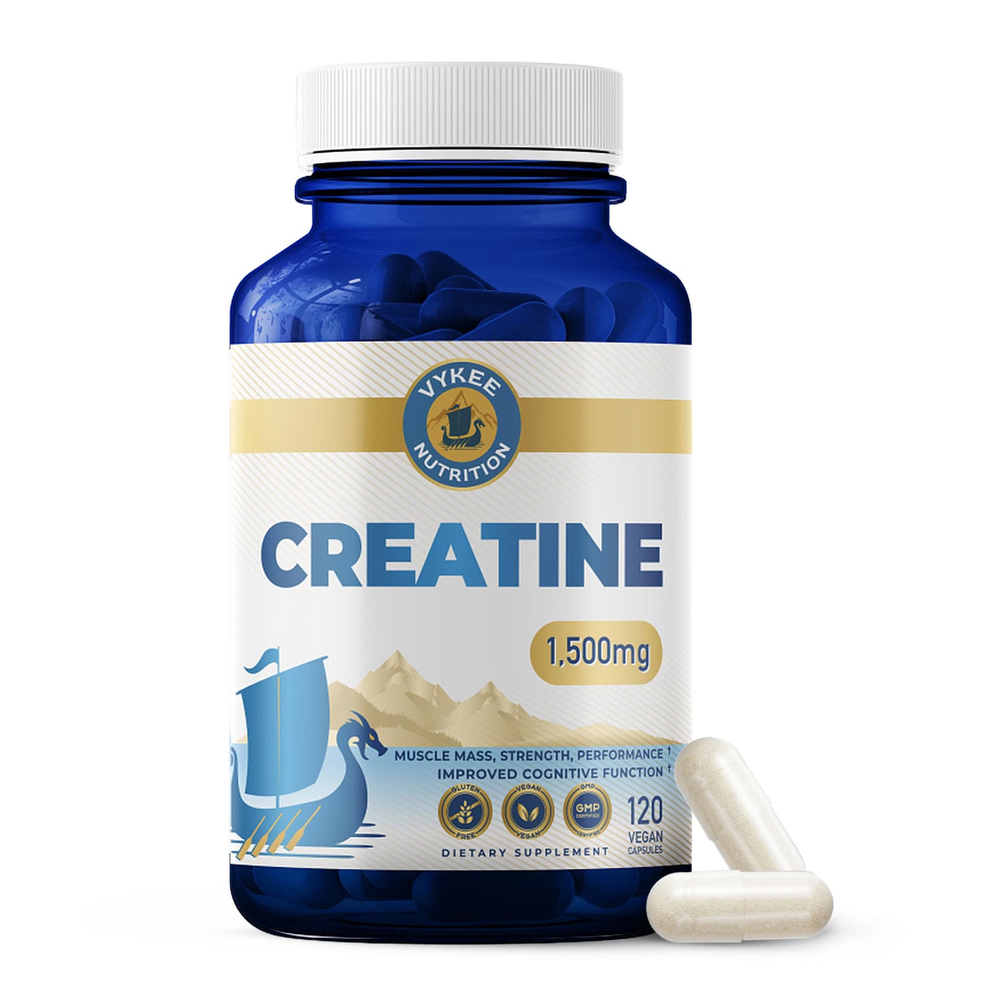 Vykee Nutrition Creatine Monohydrate Capsules 1,500 mg - Daily Creatine Supplement for Muscle Strength Training, Endurance, and Workout Performance Support - dailyvitalstore
