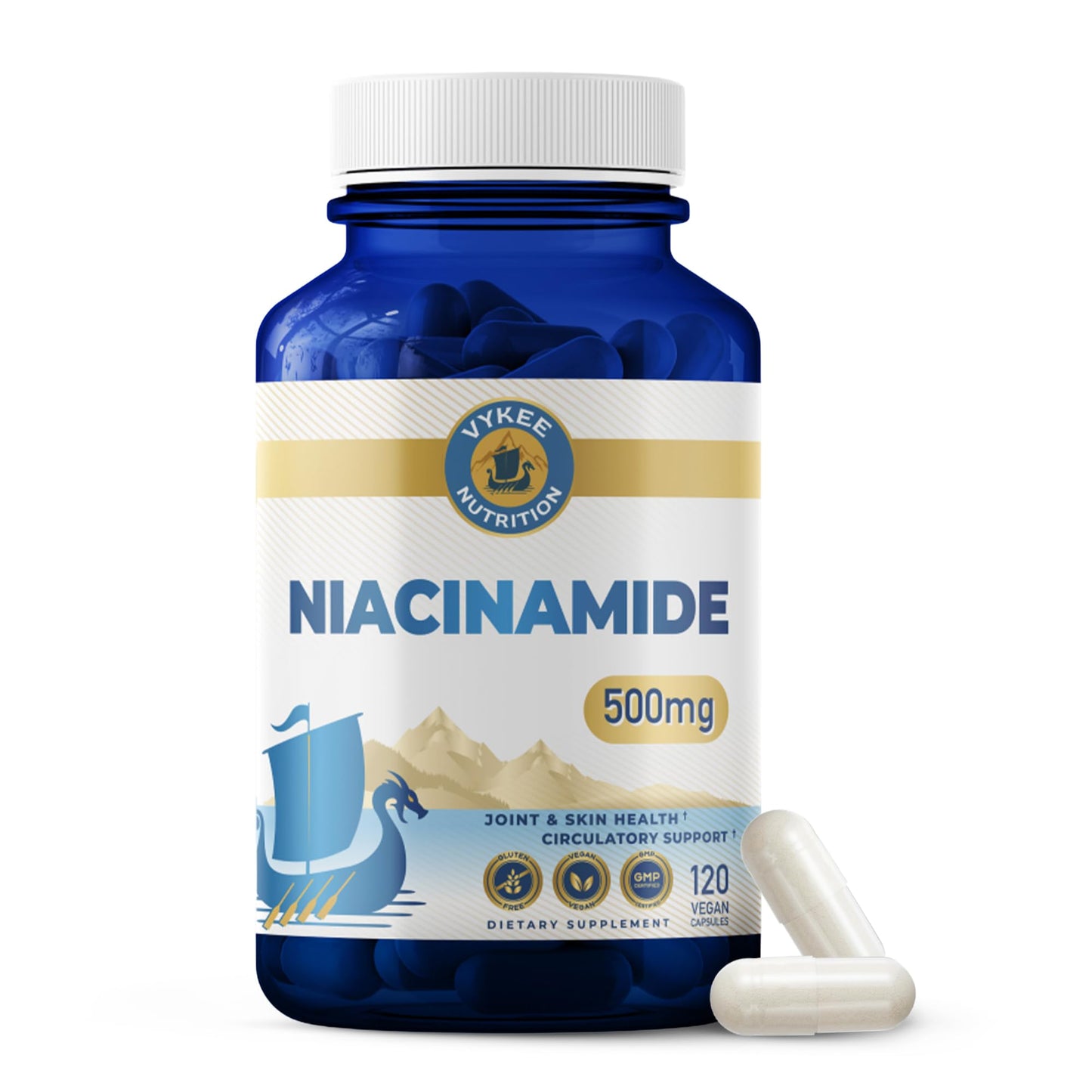 Vykee Nutrition Niacinamide Capsules - Vitamin B3 Supplement for Skin Wellness Cellular Energy and Metabolic Support - Vegan, Non-GMO Gluten Free - dailyvitalstore