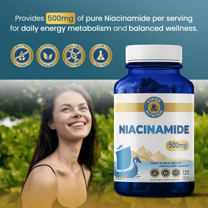 Vykee Nutrition Niacinamide Capsules - Vitamin B3 Supplement for Skin Wellness Cellular Energy and Metabolic Support - Vegan, Non-GMO Gluten Free - dailyvitalstore