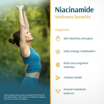 Vykee Nutrition Niacinamide Capsules - Vitamin B3 Supplement for Skin Wellness Cellular Energy and Metabolic Support - Vegan, Non-GMO Gluten Free - dailyvitalstore