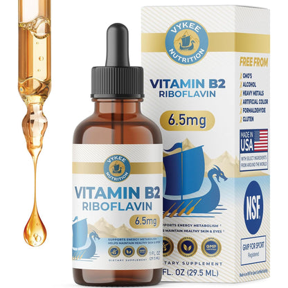 Vykee Nutrition Vitamin B2 Riboflavin Drops - Liquid B2 Supplement for Energy Metabolism, Cellular Function and Vision Support - Vegan, Non-GMO, Gluten-Free - dailyvitalstore