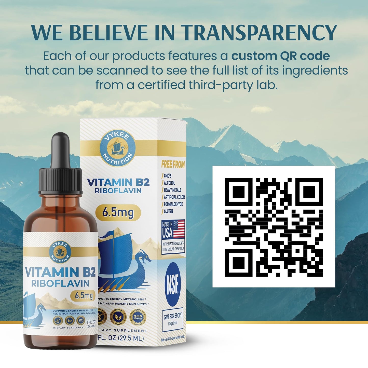 Vykee Nutrition Vitamin B2 Riboflavin Drops - Liquid B2 Supplement for Energy Metabolism, Cellular Function and Vision Support - Vegan, Non-GMO, Gluten-Free - dailyvitalstore