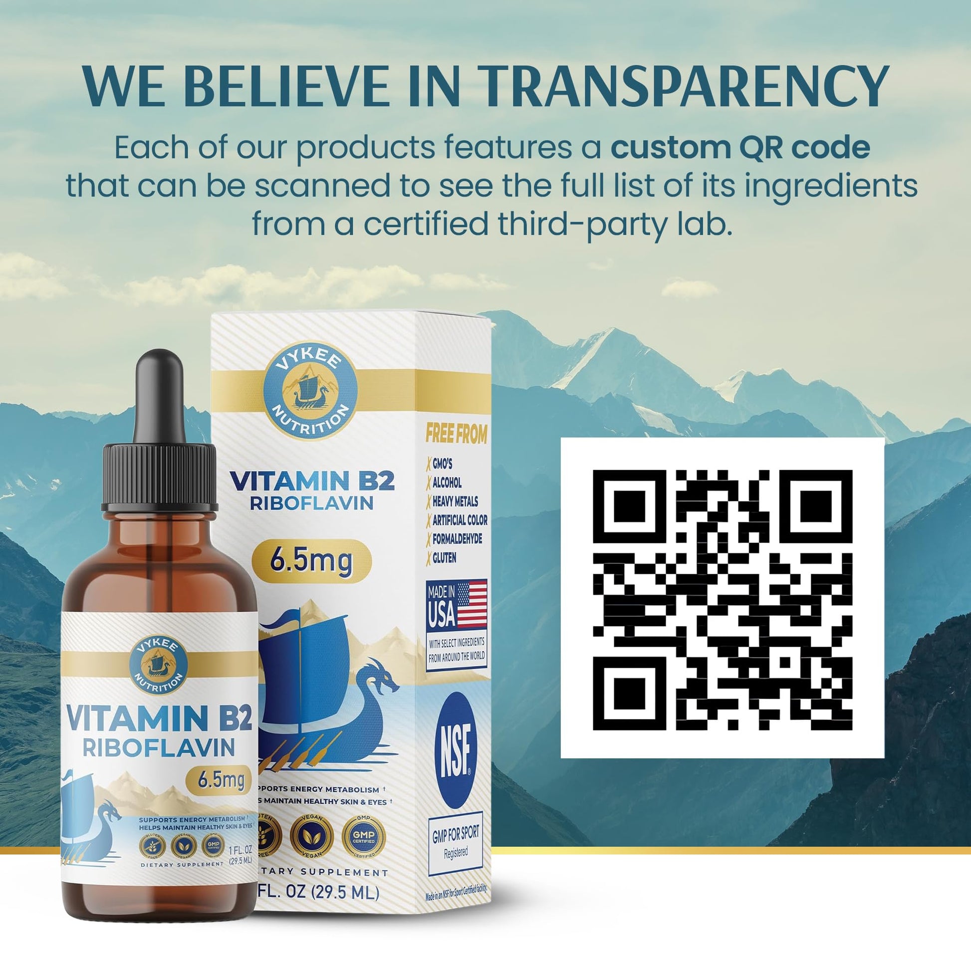 Vykee Nutrition Vitamin B2 Riboflavin Drops - Liquid B2 Supplement for Energy Metabolism, Cellular Function and Vision Support - Vegan, Non-GMO, Gluten-Free - dailyvitalstore