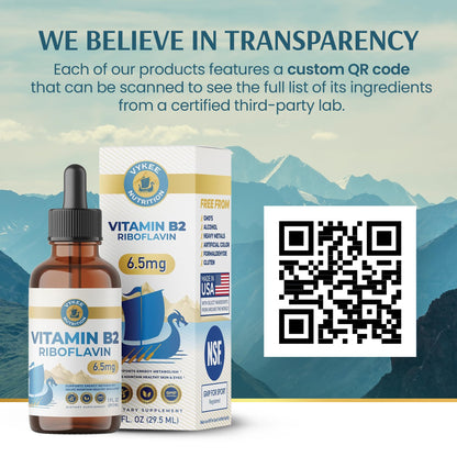 Vykee Nutrition Vitamin B2 Riboflavin Drops - Liquid B2 Supplement for Energy Metabolism, Cellular Function and Vision Support - Vegan, Non-GMO, Gluten-Free - dailyvitalstore
