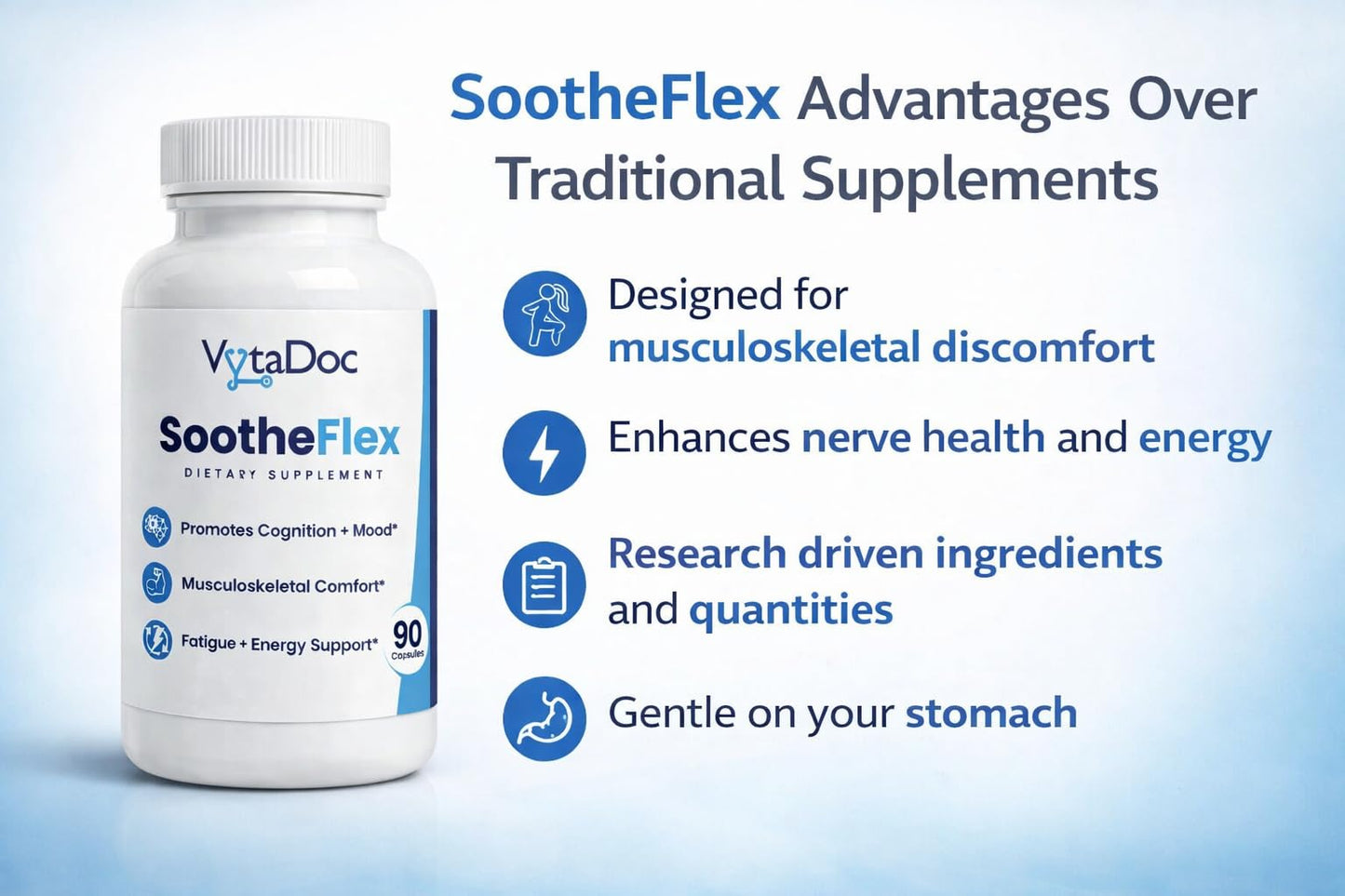 VytaDoc SootheFlex Joint, Energy & Mood Support for Women | Turmeric 900mg, Ferrochel® Iron, Magnesium Malate, Vitamin D3, Ginger, Selenium | 90 Capsules | Gentle Iron — Easy on Digestion - dailyvitalstore