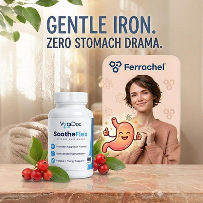 VytaDoc SootheFlex Joint, Energy & Mood Support for Women | Turmeric 900mg, Ferrochel® Iron, Magnesium Malate, Vitamin D3, Ginger, Selenium | 90 Capsules | Gentle Iron — Easy on Digestion - dailyvitalstore