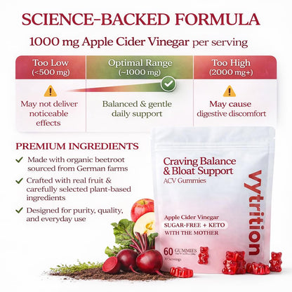 Vytrition 7-Day Trial Organic Apple Cider Vinegar Gummies Sugar Free – ACV Gummies with The Mother 1000mg – Keto Friendly – Vegan – Supports Appetite - dailyvitalstore