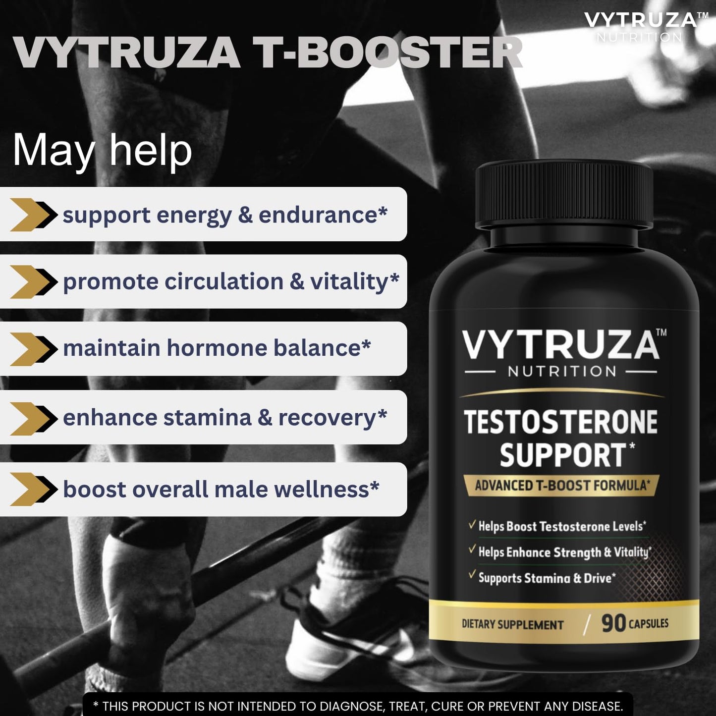VYTRUZA Nutrition Advanced T-Boost Formula Test Support Capsules, Premium Ingredients, Energy, Strength Support Supplement for Men, 90 Capsules - dailyvitalstore