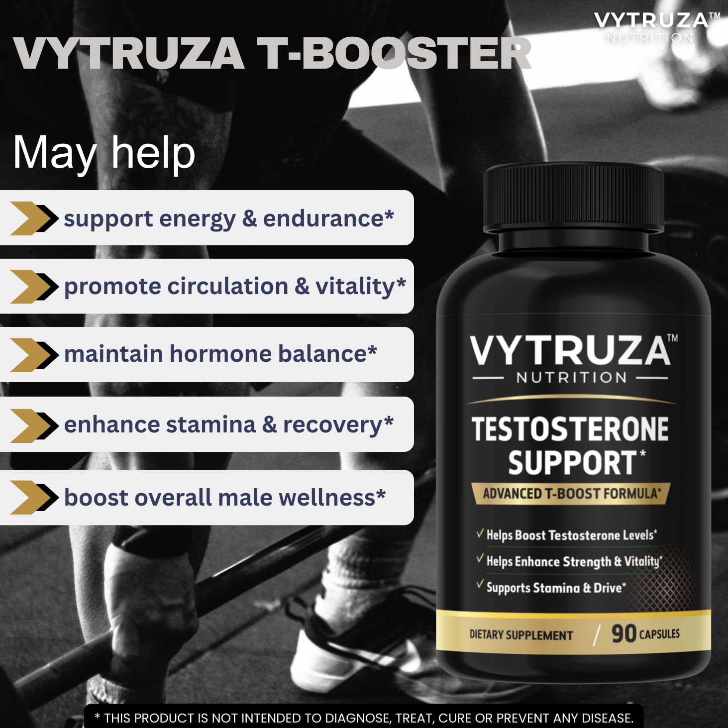 VYTRUZA Nutrition Advanced T-Boost Formula Test Support Capsules, Premium Ingredients, Energy, Strength Support Supplement for Men, 90 Capsules - dailyvitalstore