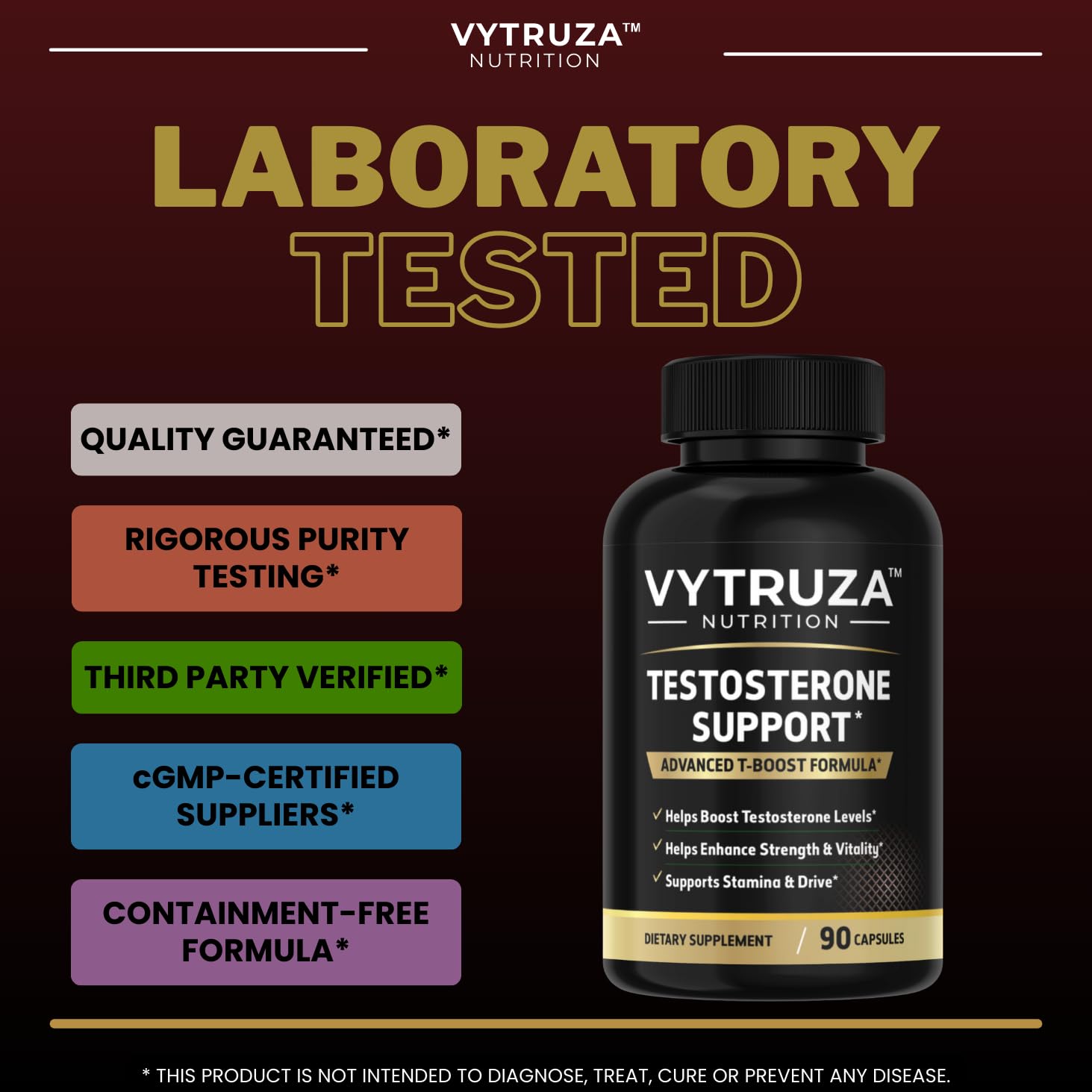 VYTRUZA Nutrition Advanced T-Boost Formula Test Support Capsules, Premium Ingredients, Energy, Strength Support Supplement for Men, 90 Capsules - dailyvitalstore