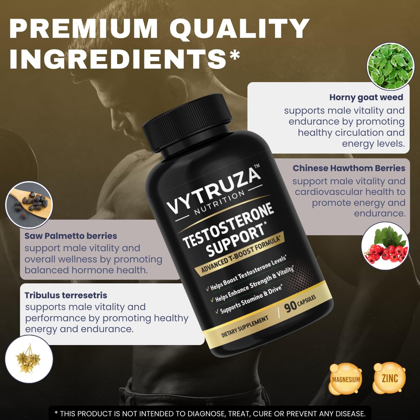VYTRUZA Nutrition Advanced T-Boost Formula Test Support Capsules, Premium Ingredients, Energy, Strength Support Supplement for Men, 90 Capsules - dailyvitalstore