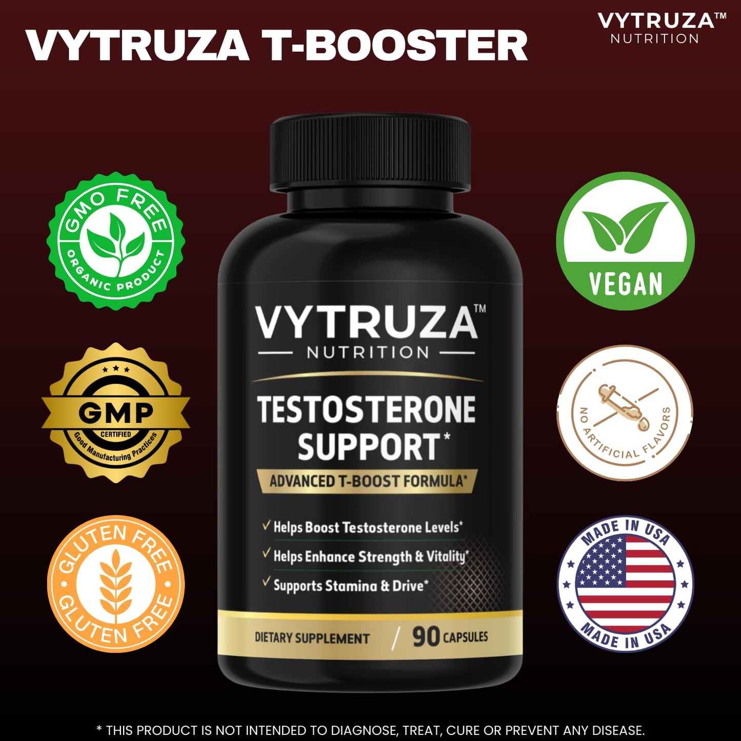 VYTRUZA Nutrition Advanced T-Boost Formula Test Support Capsules, Premium Ingredients, Energy, Strength Support Supplement for Men, 90 Capsules - dailyvitalstore