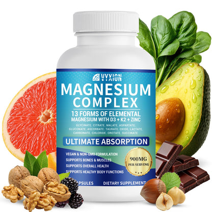 VYXION Magnesium Complex 900mg per Serving – High Absorption Magnesium Glycinate with Vitamin D3 K2 Zinc & B Vitamins – Sleep, Calm, Muscle & Nerve Support – 90 Capsules - dailyvitalstore