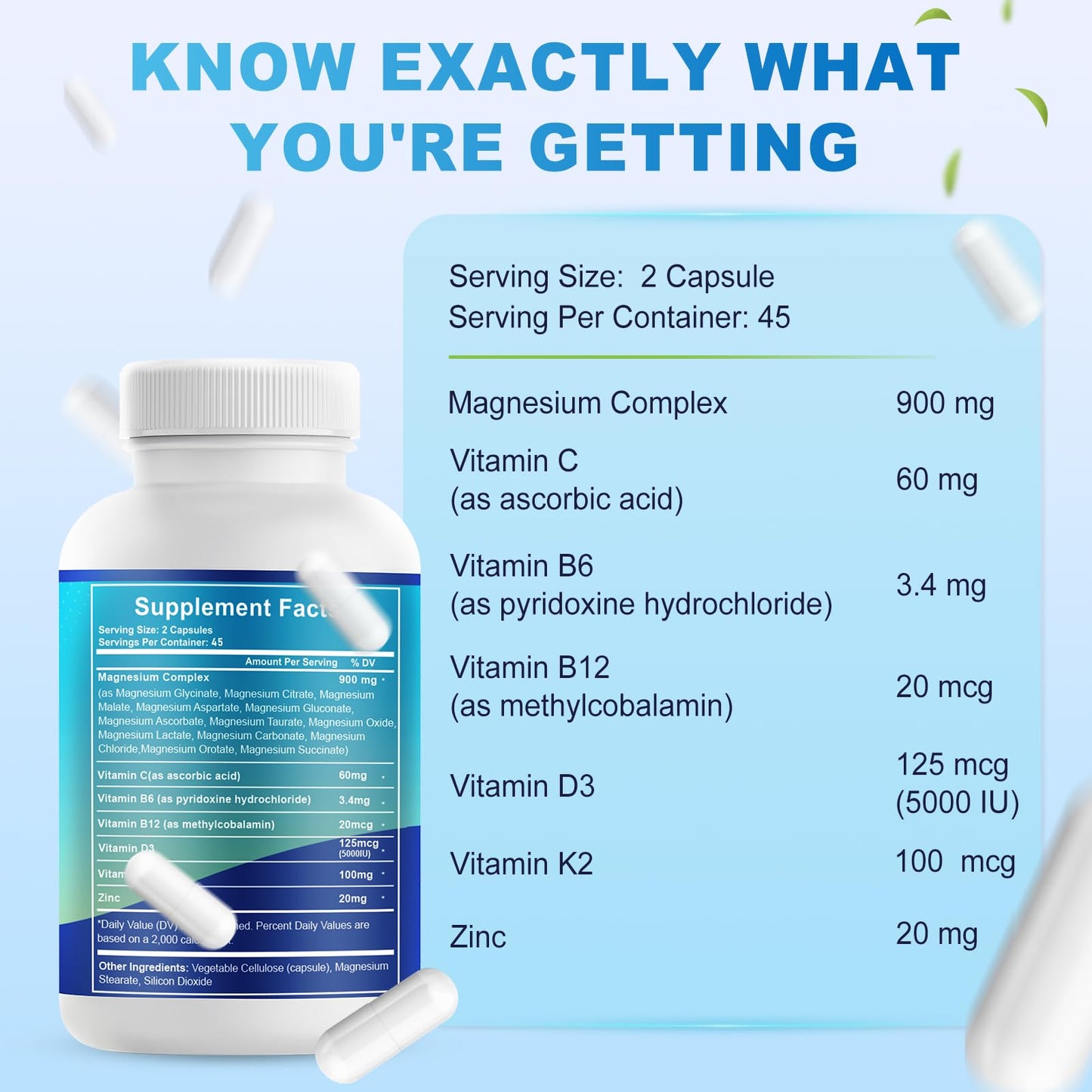 VYXION Magnesium Complex 900mg per Serving – High Absorption Magnesium Glycinate with Vitamin D3 K2 Zinc & B Vitamins – Sleep, Calm, Muscle & Nerve Support – 90 Capsules - dailyvitalstore