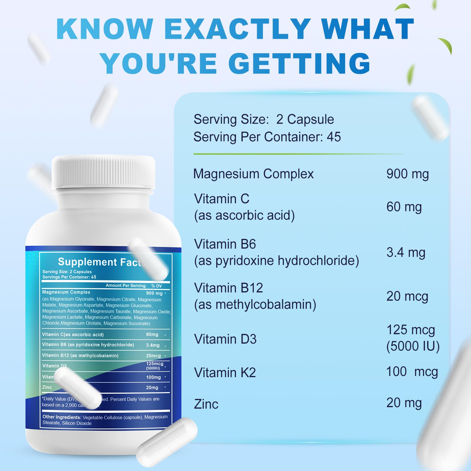 VYXION Magnesium Complex 900mg per Serving – High Absorption Magnesium Glycinate with Vitamin D3 K2 Zinc & B Vitamins – Sleep, Calm, Muscle & Nerve Support – 90 Capsules - dailyvitalstore