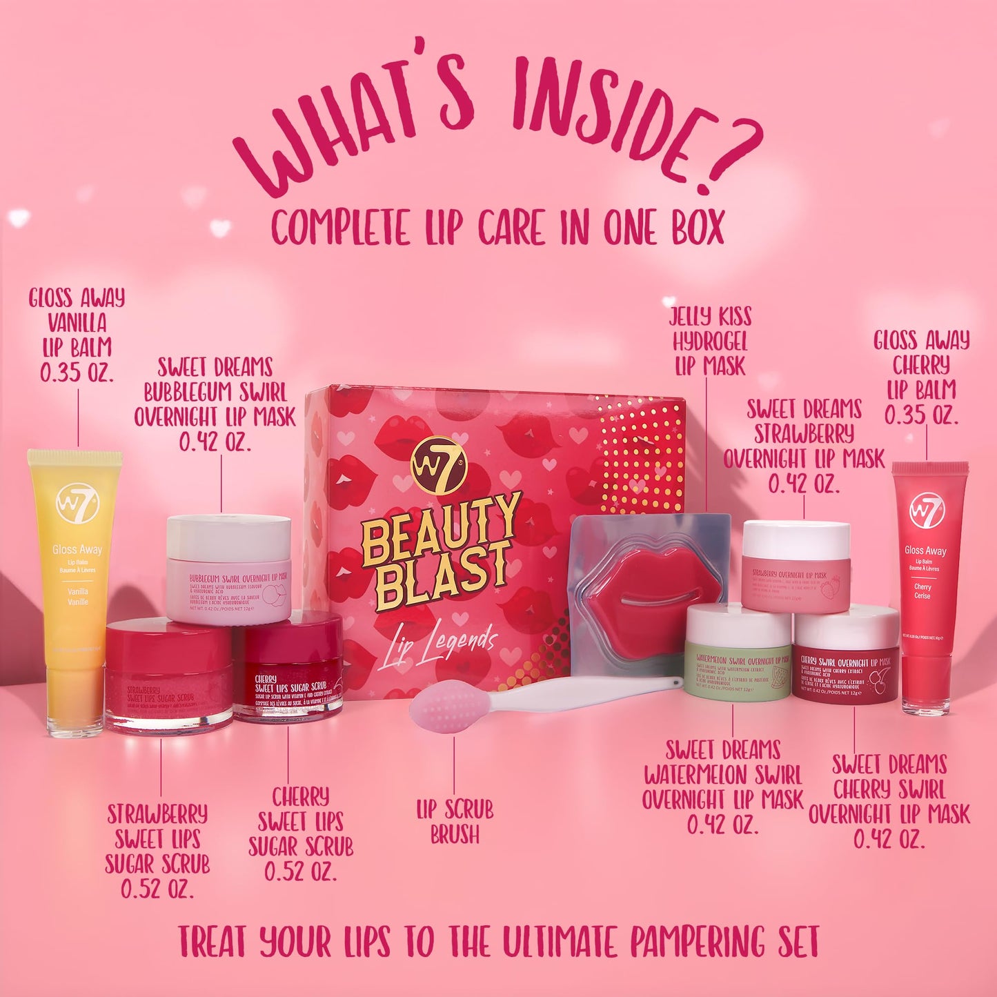 W7 Beauty Blast Lip Legends Sweet Dreams Lip Care Set - Lip Masks, Scrubs, Balms and More – Exclusive W7 Sweet Dreams Flavors Included - dailyvitalstore