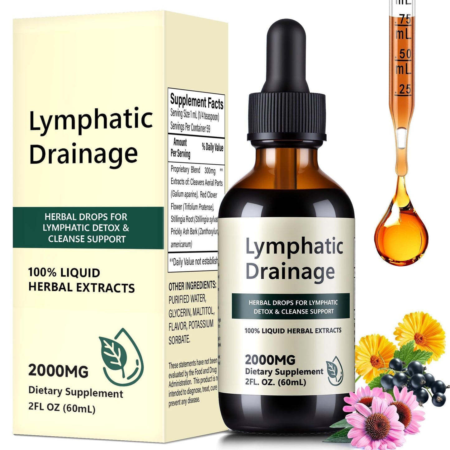 Wacipek Organic Lymphatic Drainage Drops, Lymphatic Drainage Supplement for Healthy Lymph Circulation, Reduce Bloating & Support Detox, Alcohol-Free Liquid Blend, 2 Fl Oz(60ml) - dailyvitalstore