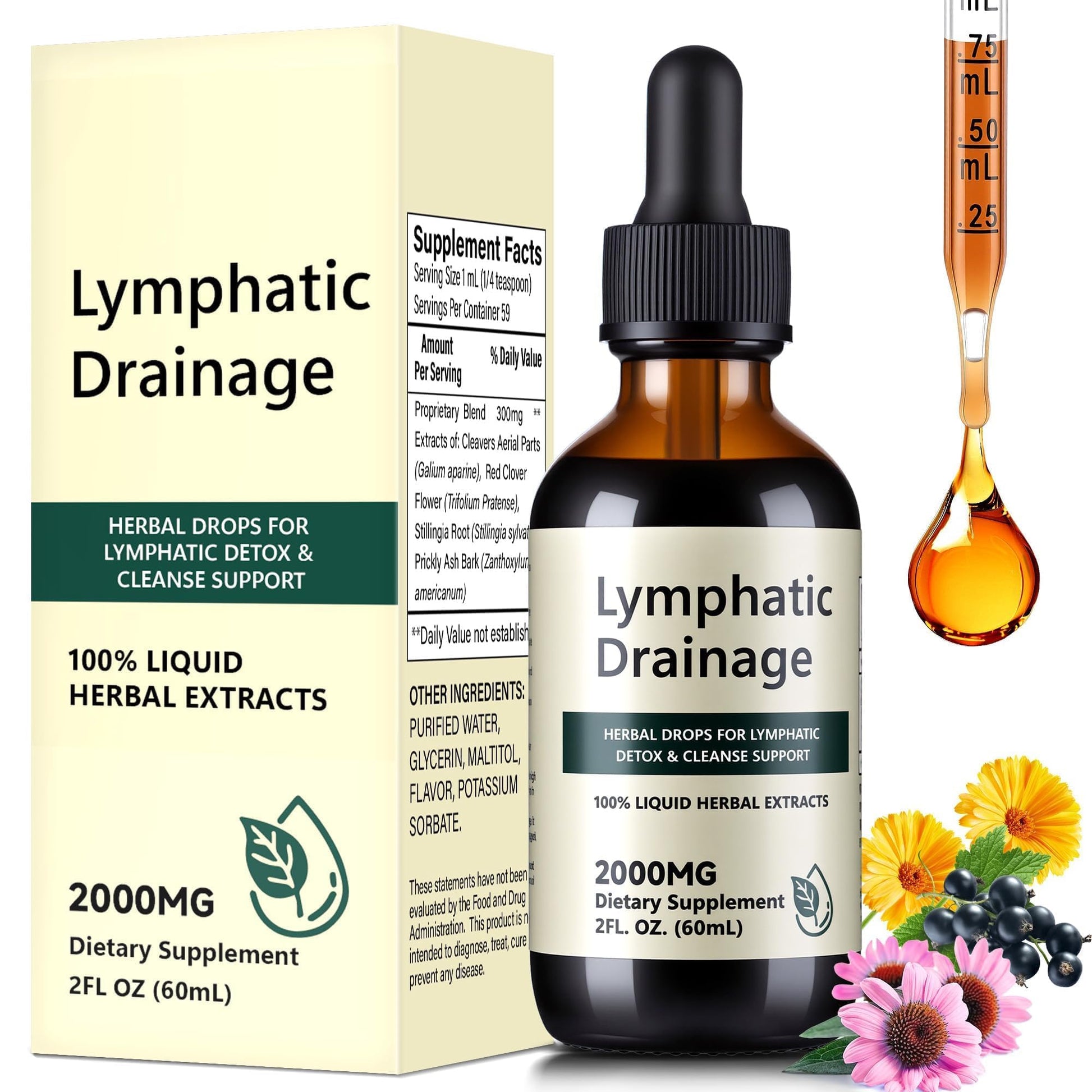 Wacipek Organic Lymphatic Drainage Drops, Lymphatic Drainage Supplement for Healthy Lymph Circulation, Reduce Bloating & Support Detox, Alcohol-Free Liquid Blend, 2 Fl Oz(60ml) - dailyvitalstore