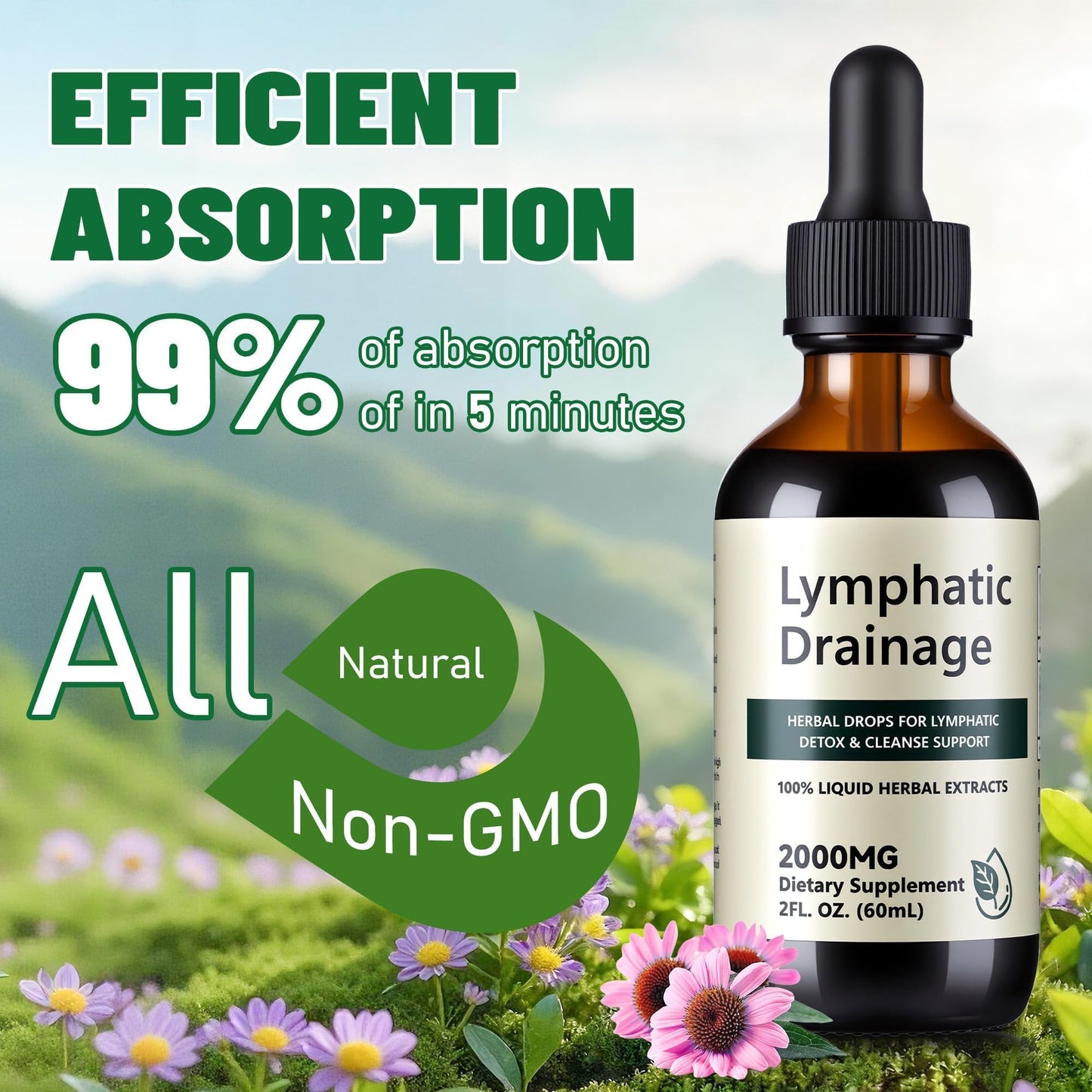 Wacipek Organic Lymphatic Drainage Drops, Lymphatic Drainage Supplement for Healthy Lymph Circulation, Reduce Bloating & Support Detox, Alcohol-Free Liquid Blend, 2 Fl Oz(60ml) - dailyvitalstore
