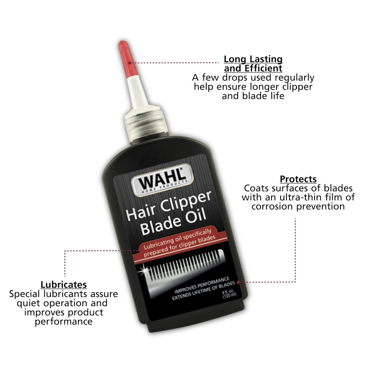 Wahl Premium Hair Clipper Blade Lubricating Oil for Clippers, Trimmers, & Blade Corrosion for Rust Prevention – 4 Fluid Ounces – Model 3310-300A - dailyvitalstore