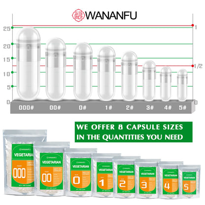 wananfu Size 0 Empty Capsules Vegetarian (100 Count) Bundle with Micro Lab Spoon, Clear Fillable Veggie Pill Capsules Size 0 for Making Your Own Supplements - dailyvitalstore