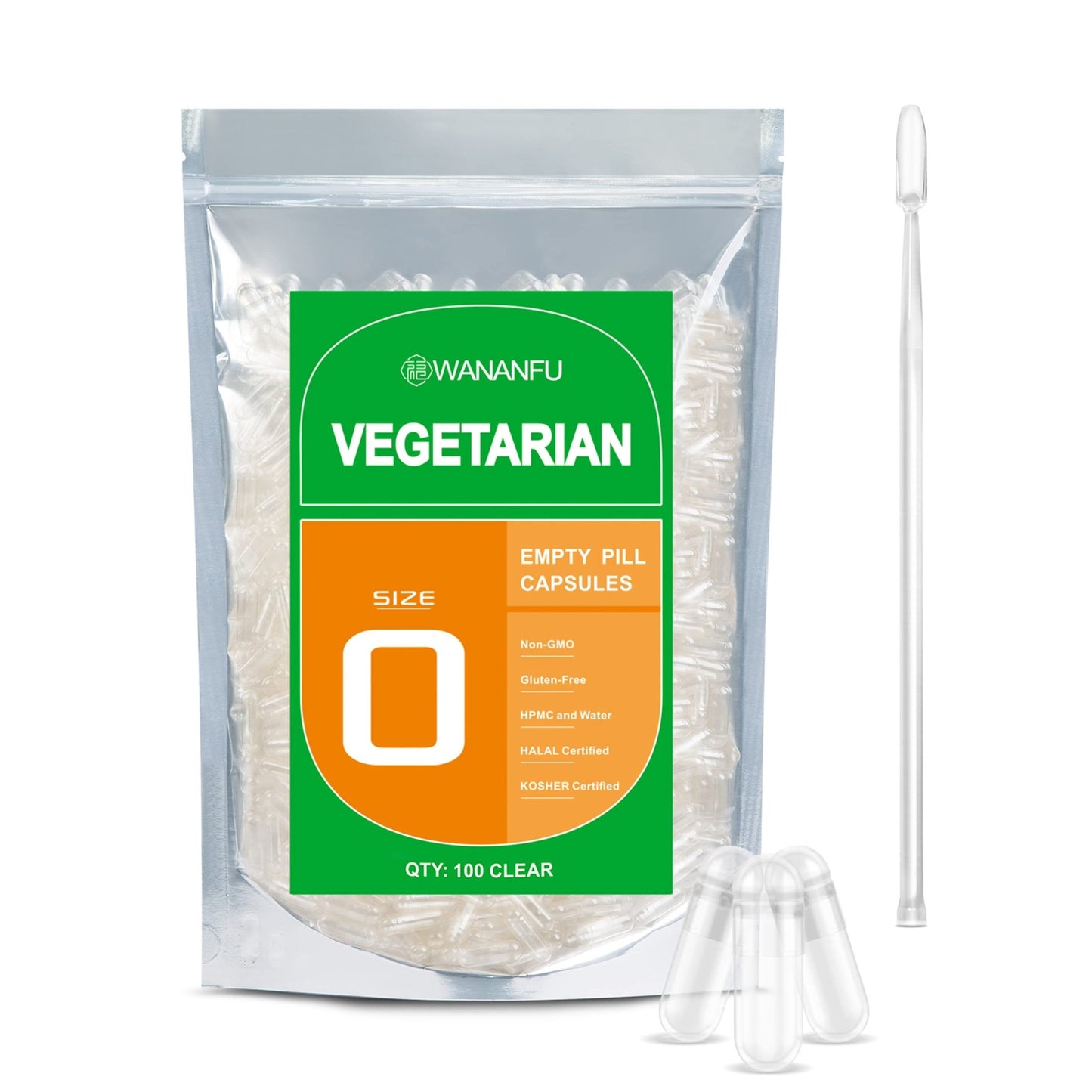 wananfu Size 0 Empty Capsules Vegetarian (100 Count) Bundle with Micro Lab Spoon, Clear Fillable Veggie Pill Capsules Size 0 for Making Your Own Supplements - dailyvitalstore