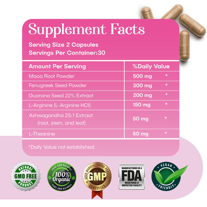 Waòm Wellness Crave – Women’s Desire Booster with Maca, Ashwagandha & L-Theanine – Natural Energy, Mood & Hormone Balance Support – 60 Vegan Capsules - dailyvitalstore