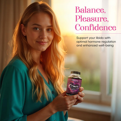 Waòm Wellness Crave – Women’s Desire Booster with Maca, Ashwagandha & L-Theanine – Natural Energy, Mood & Hormone Balance Support – 60 Vegan Capsules - dailyvitalstore